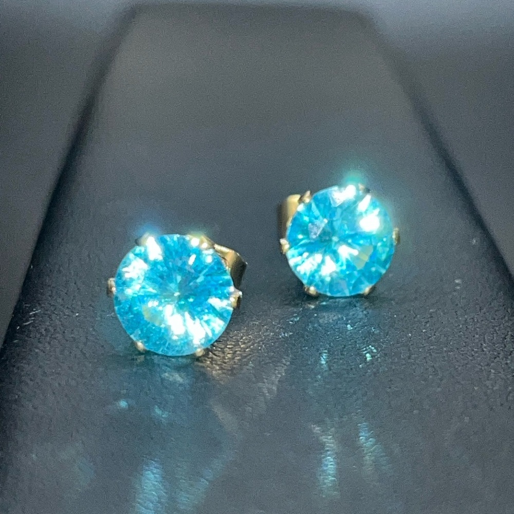 Blue Topaz Stud Earrings, December Birthstone Stud Earrings, Round Blue Gemstone